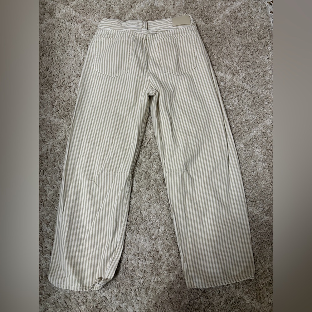 Citizens Of Humanity Cream and Beige Striped Barrel Jeans - Picture 3 of 4